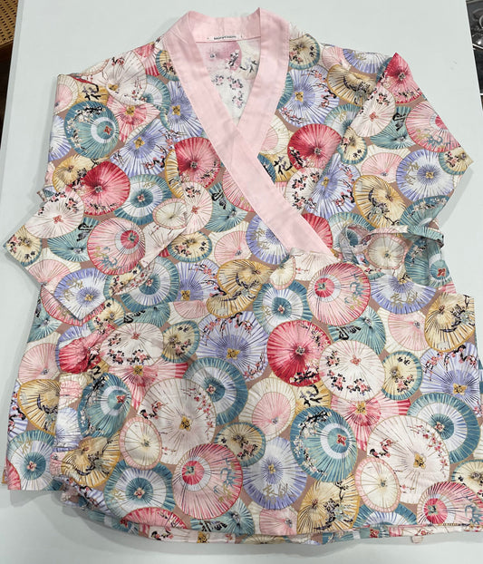 Pink umbrella print Asian style women's pajamas